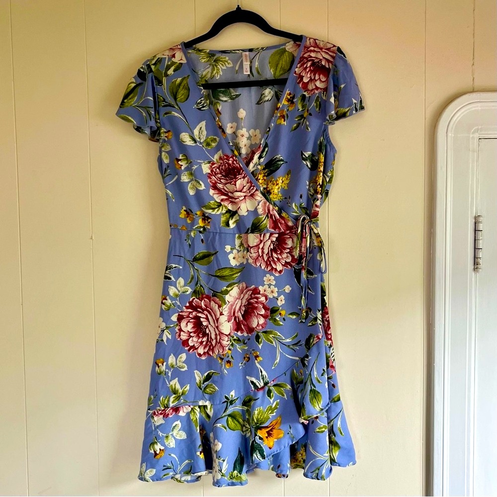 Floral Wrap Dress in Blue